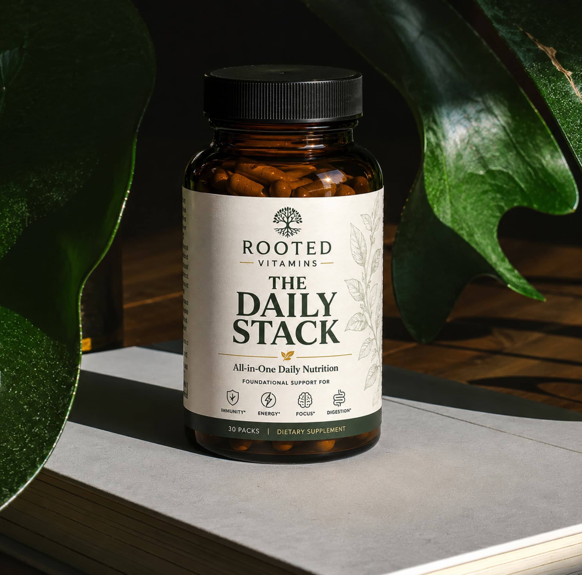 The Daily Stack — all-in-one daily nutrition supplement bottle